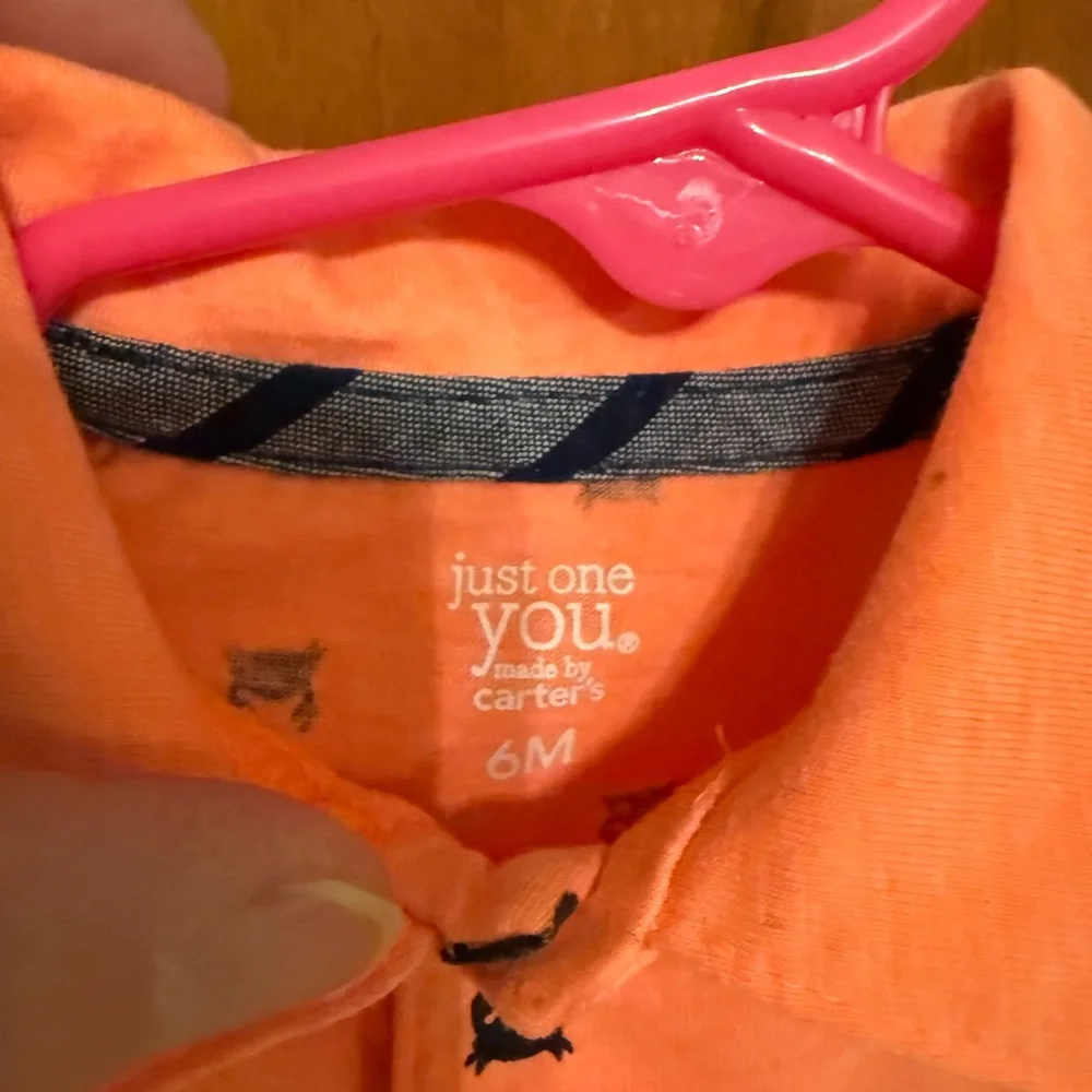 Infant Boy 6M Coral Kids Shirt (Golf) With Navy Crab Print